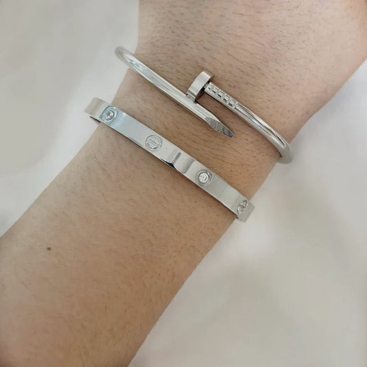 Cartier-Inspired Nail & Love Bangle Stack — Stainless Steel
