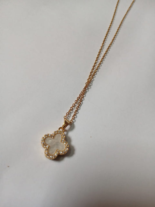 Four Leaf Clover Necklace for Women Black And White Double-Sided Design