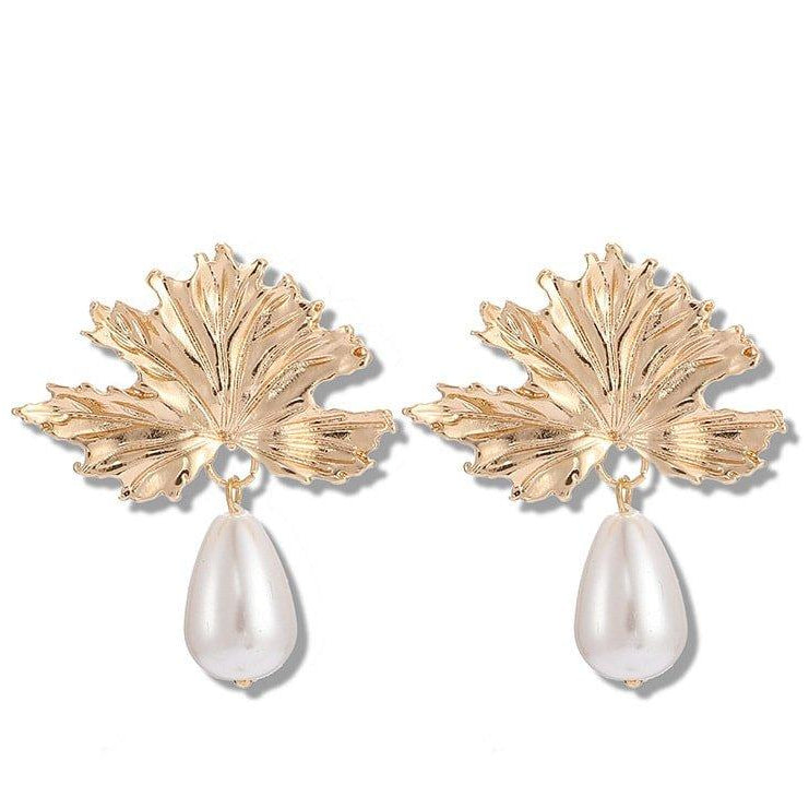 Leaf Pearl Drop Earrings Pair
