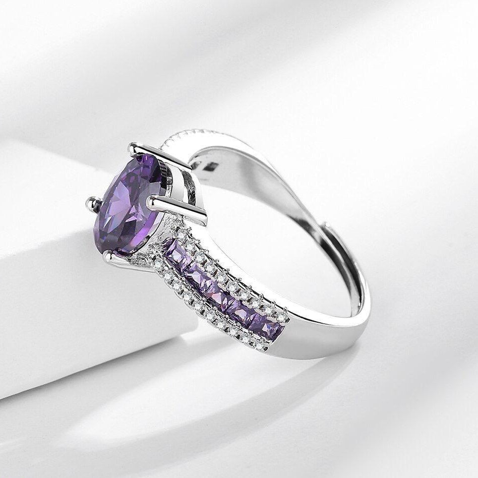 Oval Square Layered Zircon Adjustable Ring for Women | Silver Plated