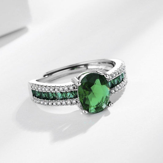 Oval Square Layered Zircon Adjustable Ring for Women | Silver Plated