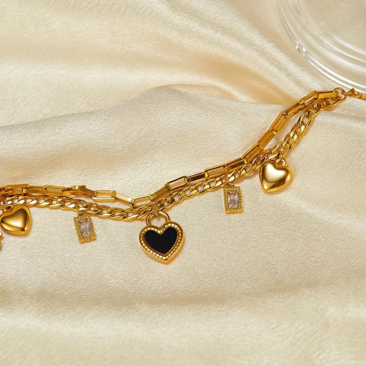 Heart Charm Bracelet for Women | Stainless Steel Waterproof Jewelry