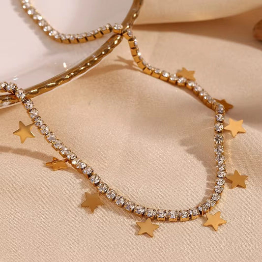 Luxury Zircon Star Charm Necklace | Stainless Steel
