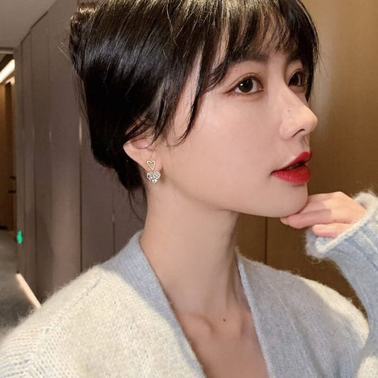 Crystal Diamond Heart Gold Earrings for Women | Fashion Jewelry