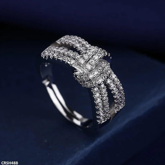 Knotted Silver-Plated Zircon Open Ring.