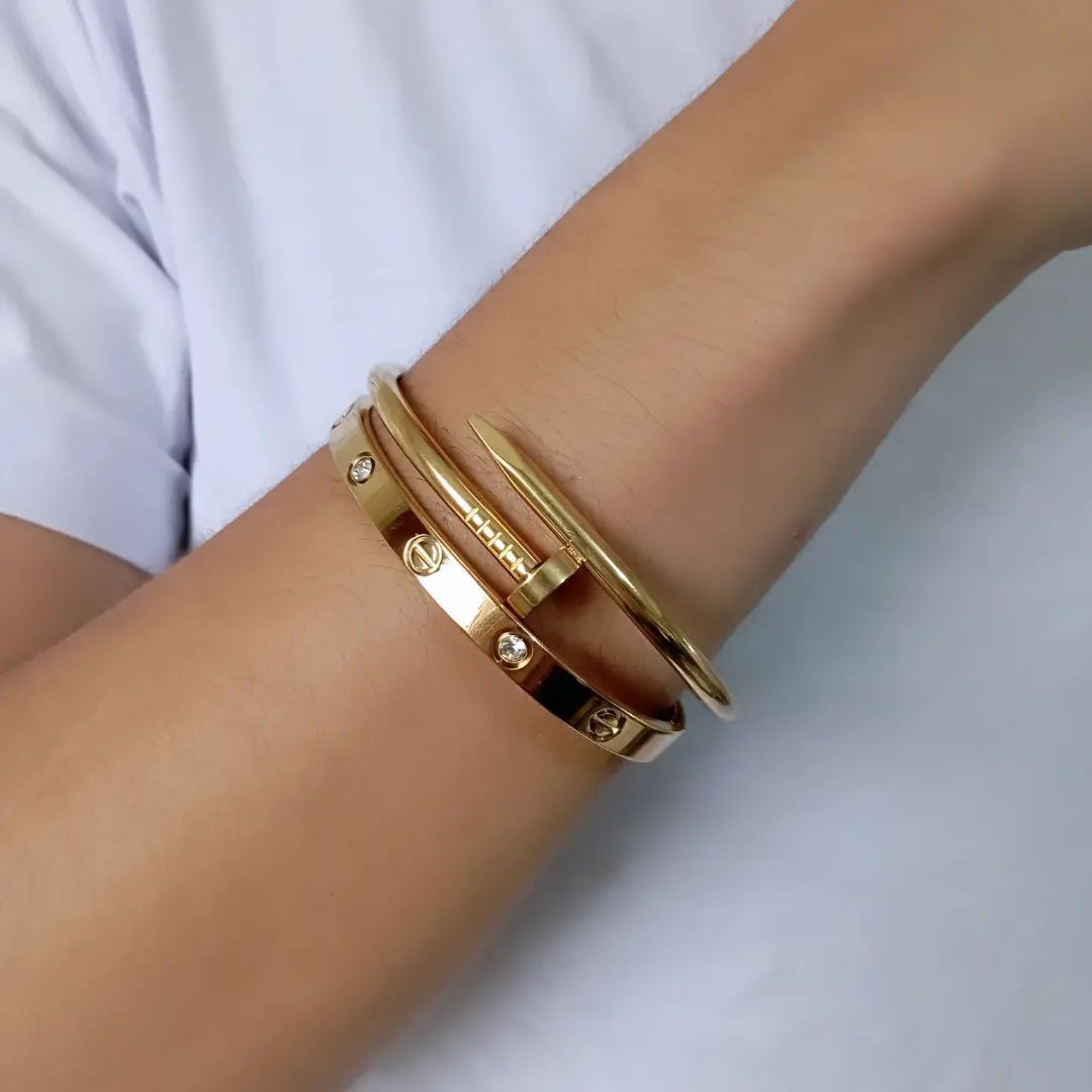 Cartier-Inspired Nail & Love Bangle Stack — Stainless Steel