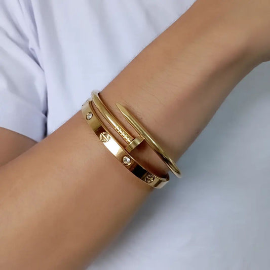 Cartier-Inspired Nail & Love Bangle Stack — Stainless Steel