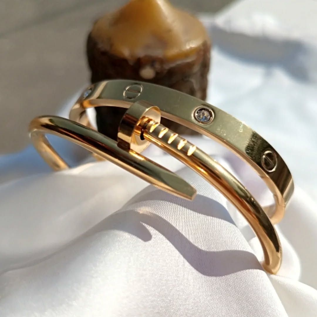 Cartier-Inspired Nail & Love Bangle Stack — Stainless Steel