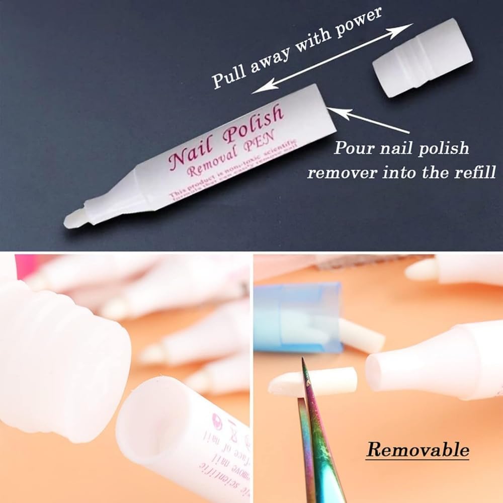 Nail Polish Remover Pen/Corrector (Refillable) with 3 Extra Tips