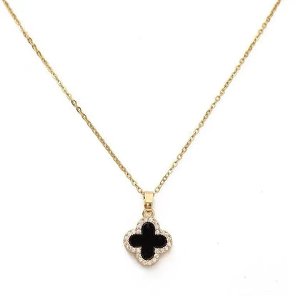 Four Leaf Clover Necklace for Women Black And White Double-Sided Design