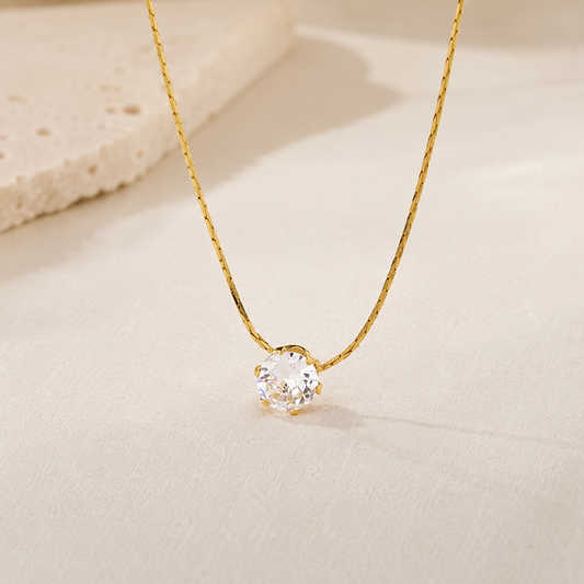 Dainty Solitaire Pendant Necklace | Stainless Steel