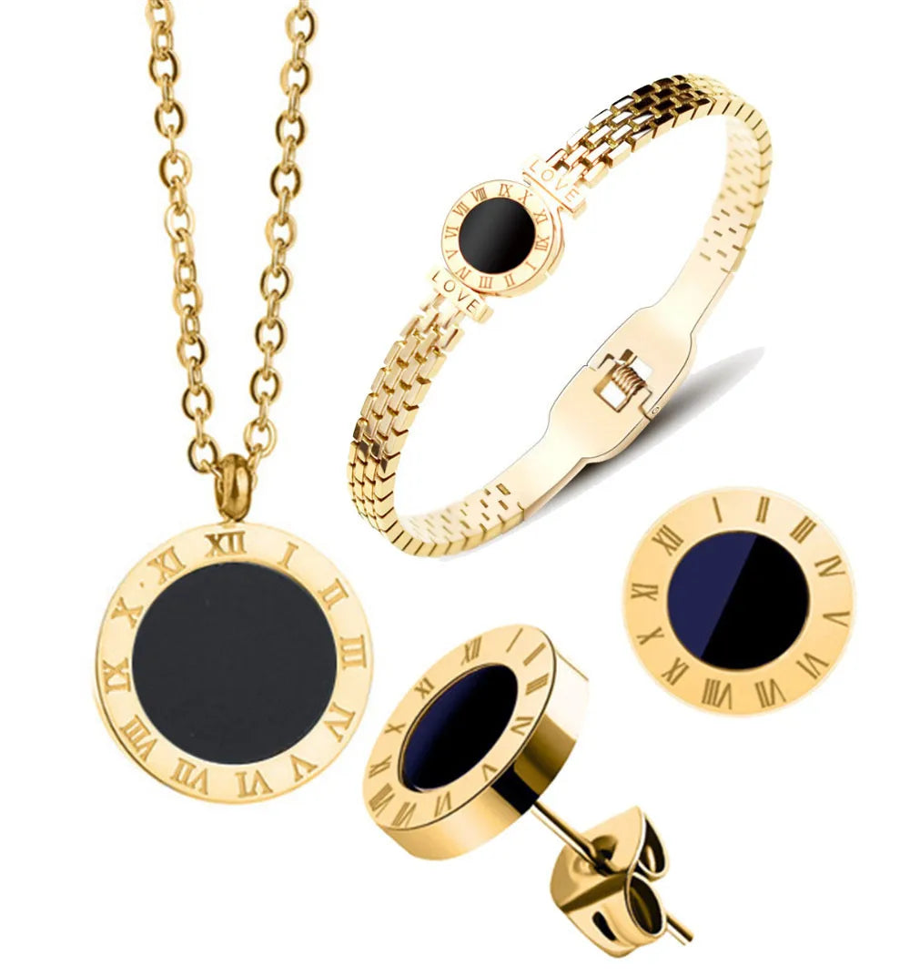 Stainless Steel Black Romania 4-Piece Jewellery Set