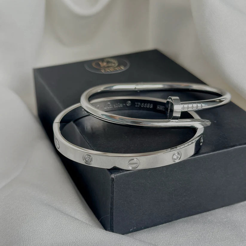 Cartier-Inspired Nail & Love Bangle Stack — Stainless Steel