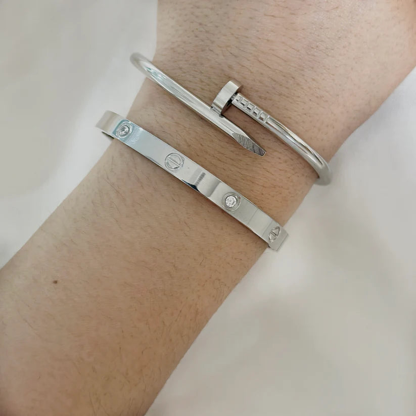 Cartier-Inspired Nail & Love Bangle Stack — Stainless Steel