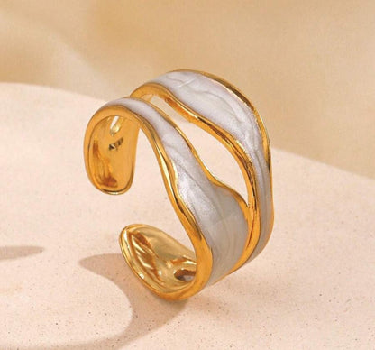 Stainless Steel White Enamel Ring