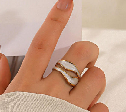 Stainless Steel White Enamel Ring