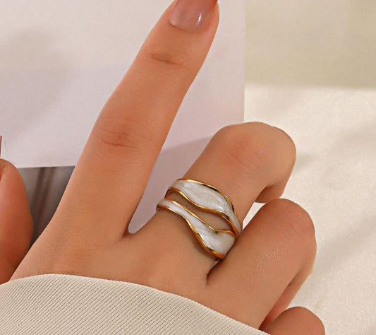 Stainless Steel White Enamel Ring