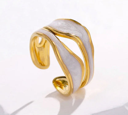 Stainless Steel White Enamel Ring