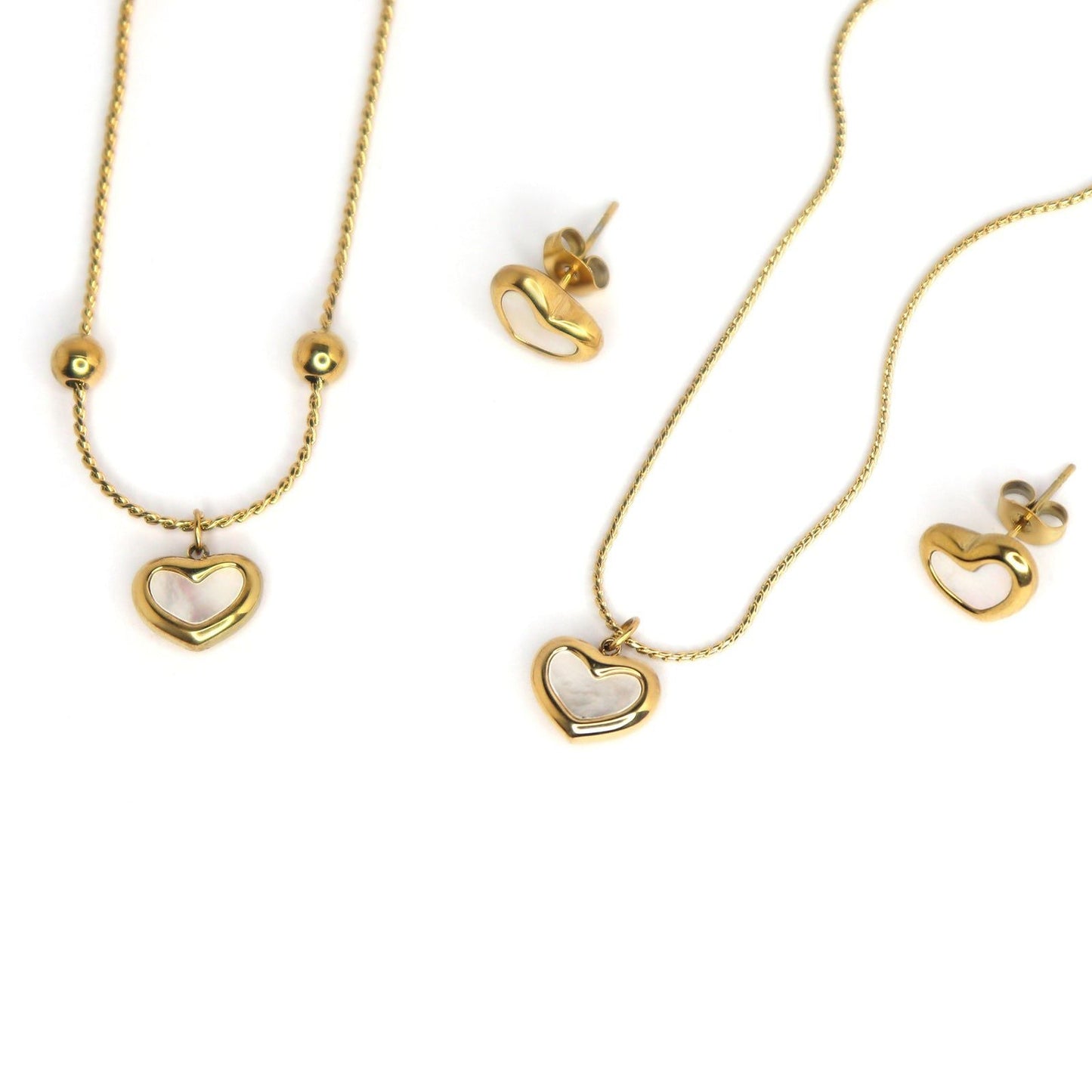 Luxe Heart Aura Jewelry Set – 18K Gold Plated Stainless Steel Necklace, Earrings & Bracelet Set