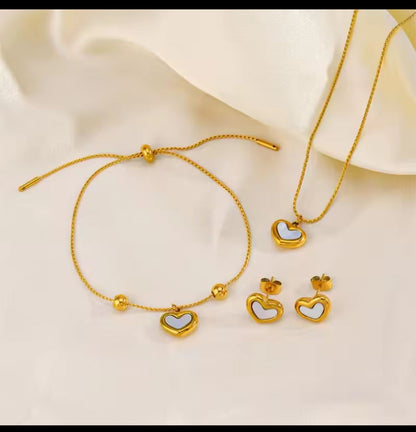 Luxe Heart Aura Jewelry Set – 18K Gold Plated Stainless Steel Necklace, Earrings & Bracelet Set