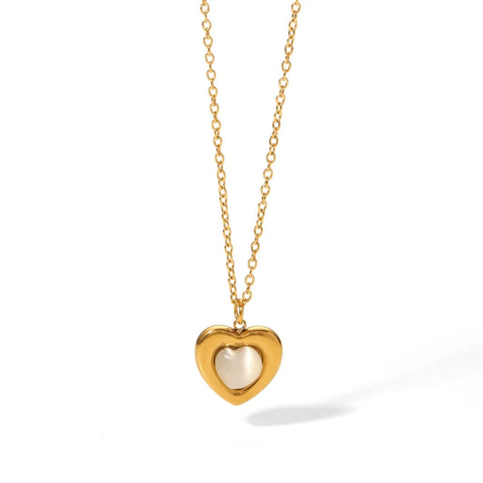Stainless Steel Gold Plated Luxe Aura Heart Pendant Necklace for Women – Adjustable Chain, Casual & Party Jewelry
