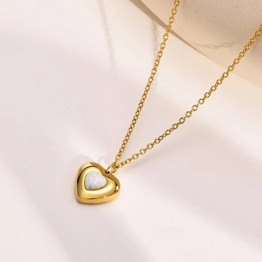 Stainless Steel Gold Plated Luxe Aura Heart Pendant Necklace for Women – Adjustable Chain, Casual & Party Jewelry