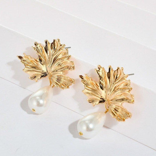 Leaf Pearl Drop Earrings Pair