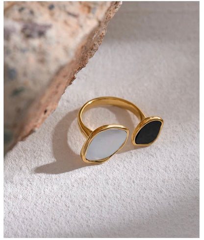 Stainless Steel Acrylic Shell Adjustable Ring for Women