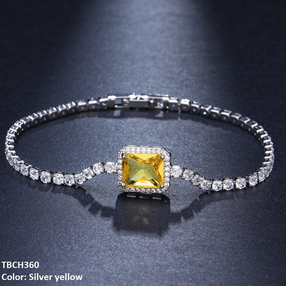 Zircon Link Rectangle Bracelet for Women | Silver & Gold Plated