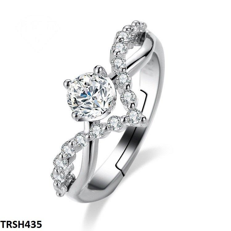 Crown Shape Zircon Adjustable Ring for Women | Silver Plated Ring