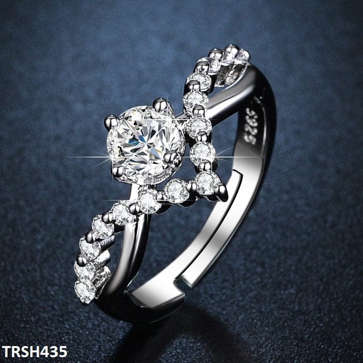 Crown Shape Zircon Adjustable Ring for Women | Silver Plated Ring