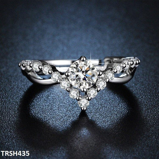 Crown Shape Zircon Adjustable Ring for Women | Silver Plated Ring