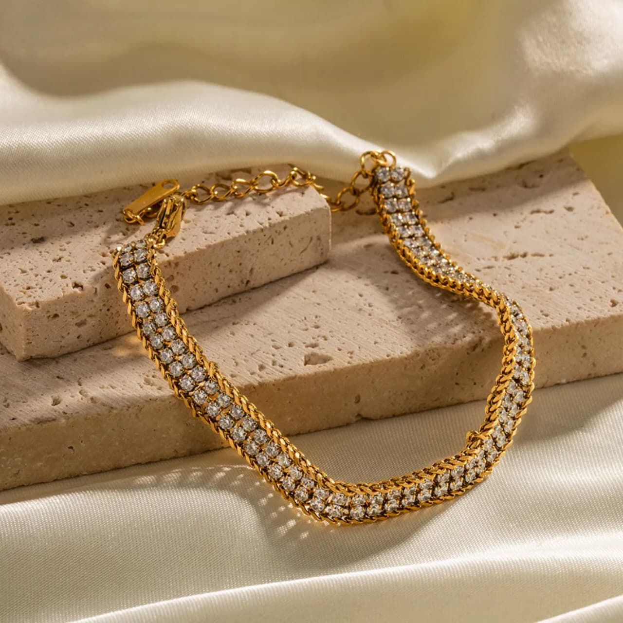 Zircon Studded Chain Bracelet for Women | Stainless Steel