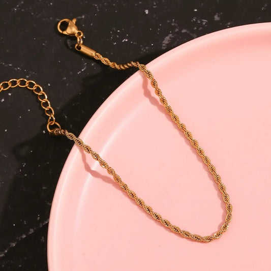 Rope Style Braided Gold Bracelet for Women – 18K PVD, Tarnish-Free Stainless Steel