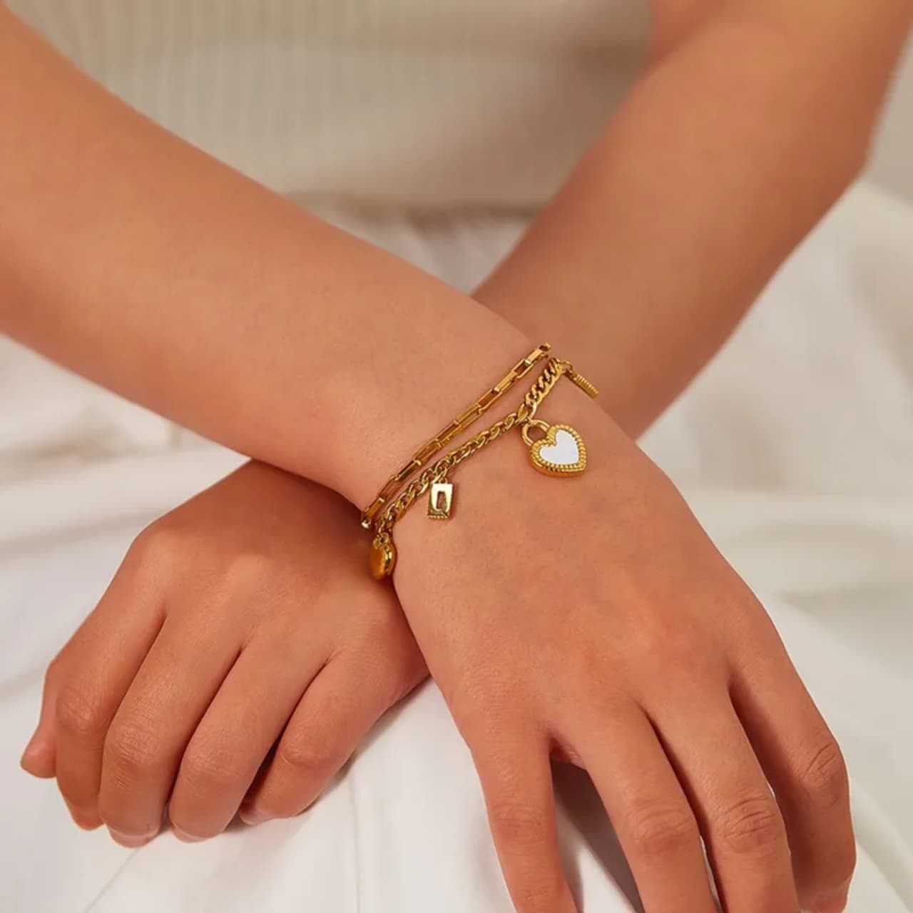 Heart Charm Bracelet for Women | Stainless Steel Waterproof Jewelry