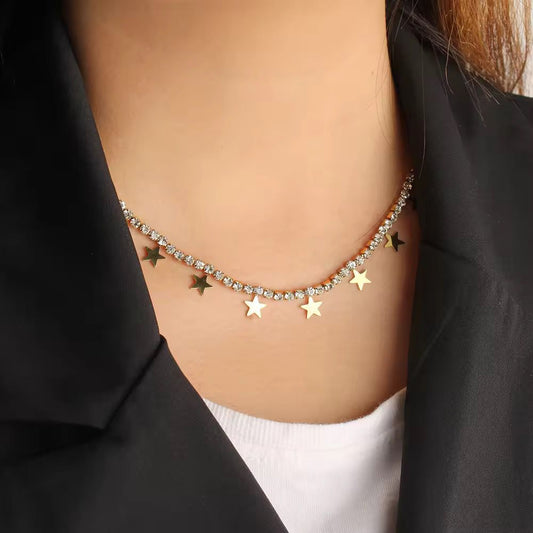Luxury Zircon Star Charm Necklace | Stainless Steel