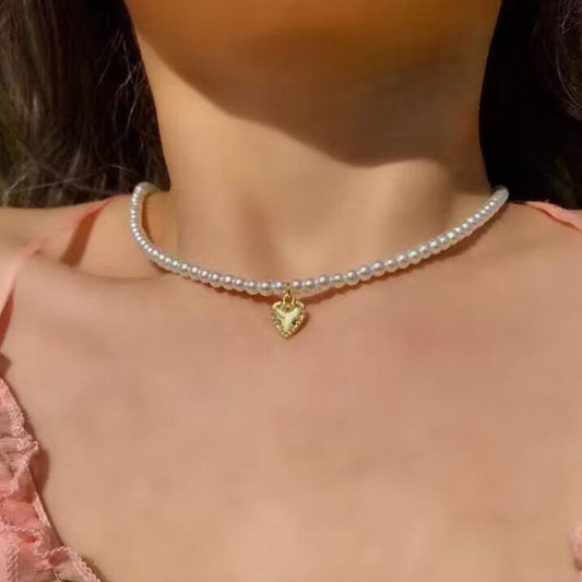 Pearls Heart Charm Necklace for Women | Fashion Jewelry