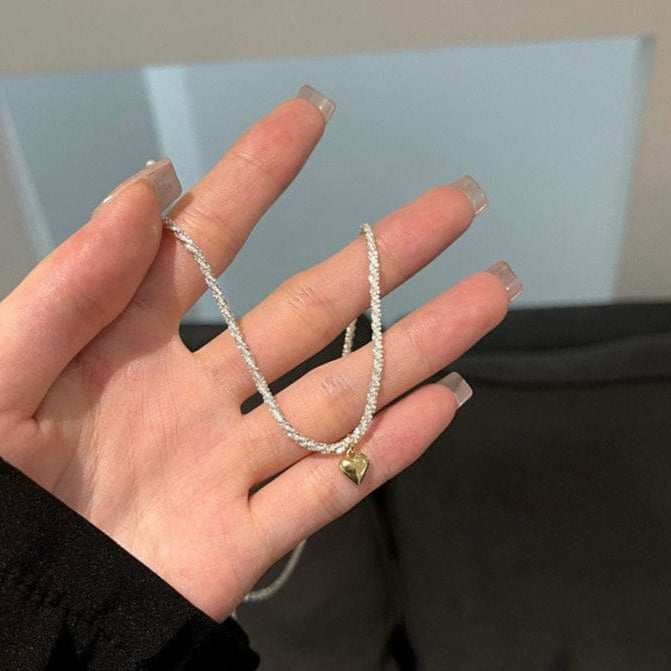 Gold Heart Sparkle Silver Chain Necklace for Women | Fashion Jewelry