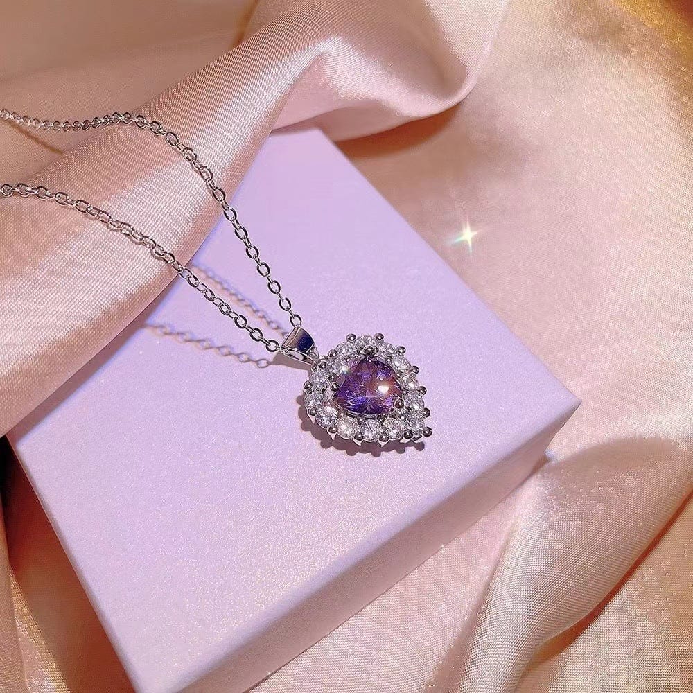 Purple Heart Diamond Jewelry Set for Women –  (3-Piece Set)