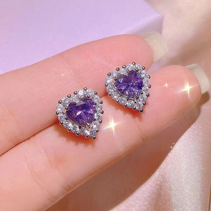Purple Heart Diamond Jewelry Set for Women –  (3-Piece Set)