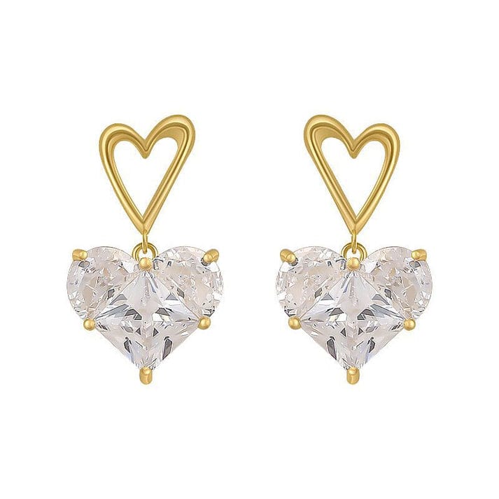 Crystal Diamond Heart Gold Earrings for Women | Fashion Jewelry