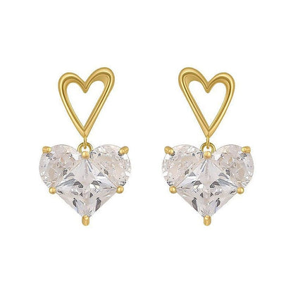 Crystal Diamond Heart Gold Earrings for Women | Fashion Jewelry
