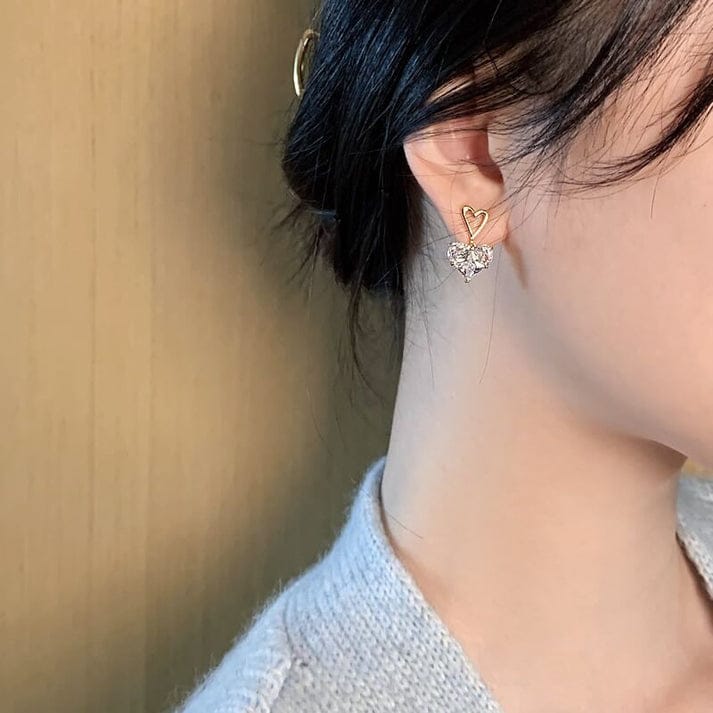 Crystal Diamond Heart Gold Earrings for Women | Fashion Jewelry
