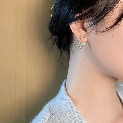 Crystal Diamond Heart Gold Earrings for Women | Fashion Jewelry