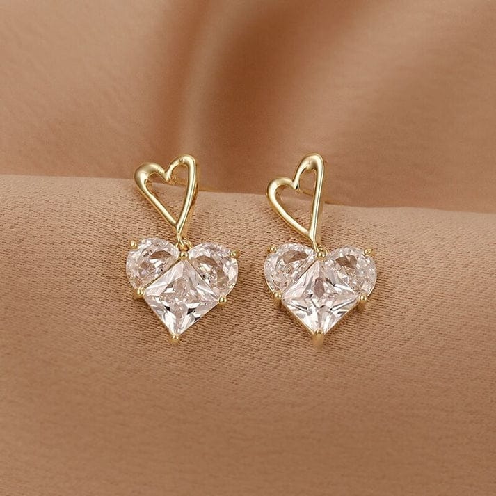 Crystal Diamond Heart Gold Earrings for Women | Fashion Jewelry