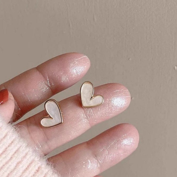 Pastel White Heart Gold Earrings for Women | Fashion Jewelry