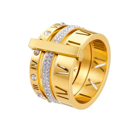 3 Layered Roman Numerals Zirconia Ring