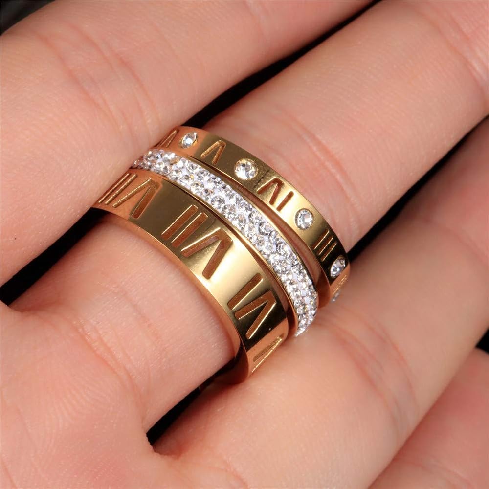 3 Layered Roman Numerals Zirconia Ring