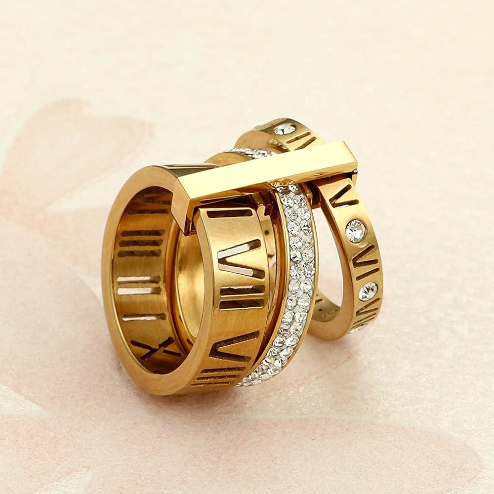 3 Layered Roman Numerals Zirconia Ring