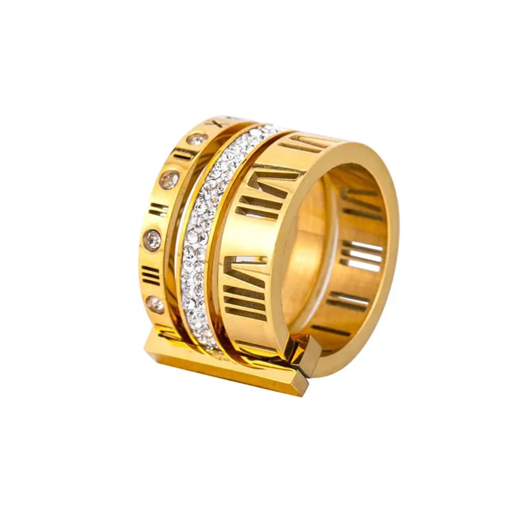 3 Layered Roman Numerals Zirconia Ring